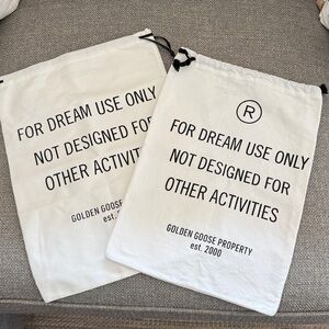 TWO Golden Goose White and Black Drawstring Bags